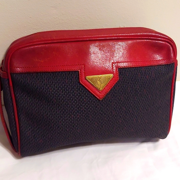 Authentic Yves Saint Laurent Clutch Bag in Textured PVC and Red Leather - Picture 1 of 9